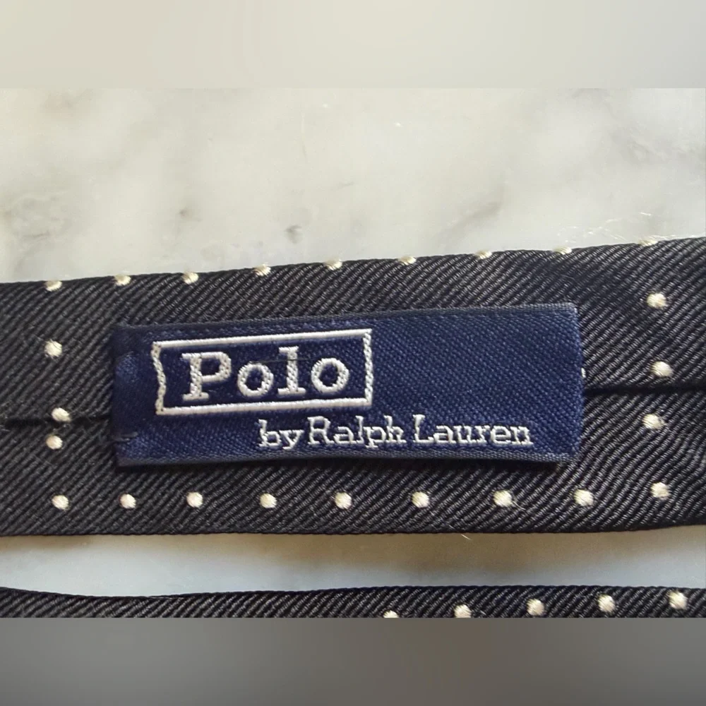 Classic Polo by Ralph Lauren Black Tie w White Polka Dots Formal Office Handmade
